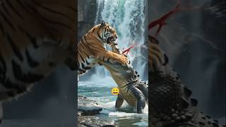 tiger attack crocodile 😀#subscribe #viral #highlights #view #ai