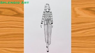 Beautiful girl with beautiful dress drawing || Beautiful girl drawing