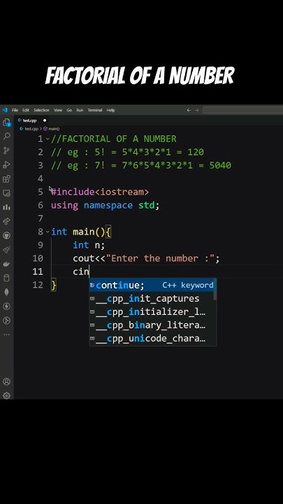 How to find the factorial of a number in C++ #cpp #coding #vscode # ...