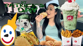 JACK IN THE BOX ON ST. PATRICK'S DAY!! BURPS!! MINT OREO SHAKE | TACOS | EGGROLL | CURLY FRIES !!