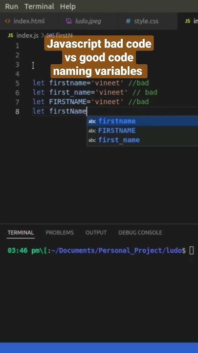 Javascript clean code bad code vs good code , naming varriables #shorts ...