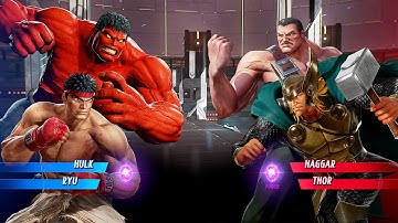 Red Hulk & Ryu VS Thor & Haggar (Very Hard) - Marvel vs Capcom | 4K UHD Gameplay