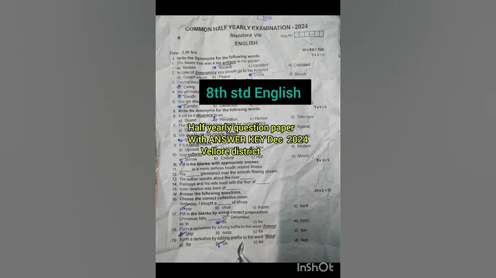 8th std English Half yearly question paper with answer key Dec 2024 vellore district