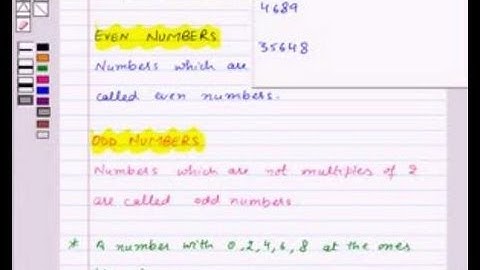 Prime numbers, composite numbers, odd numbers and even numbers.