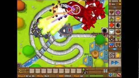 BTD5 Bloons Tower Defense 5 Walkthrough - Hard Mode - Track 2 - 0 Lives Lost NLL - Park Path