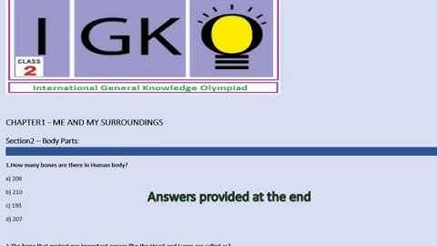 IGKO Class 2 International General Knowledge Olympiad Question | Me and My Surroundings | Body Parts