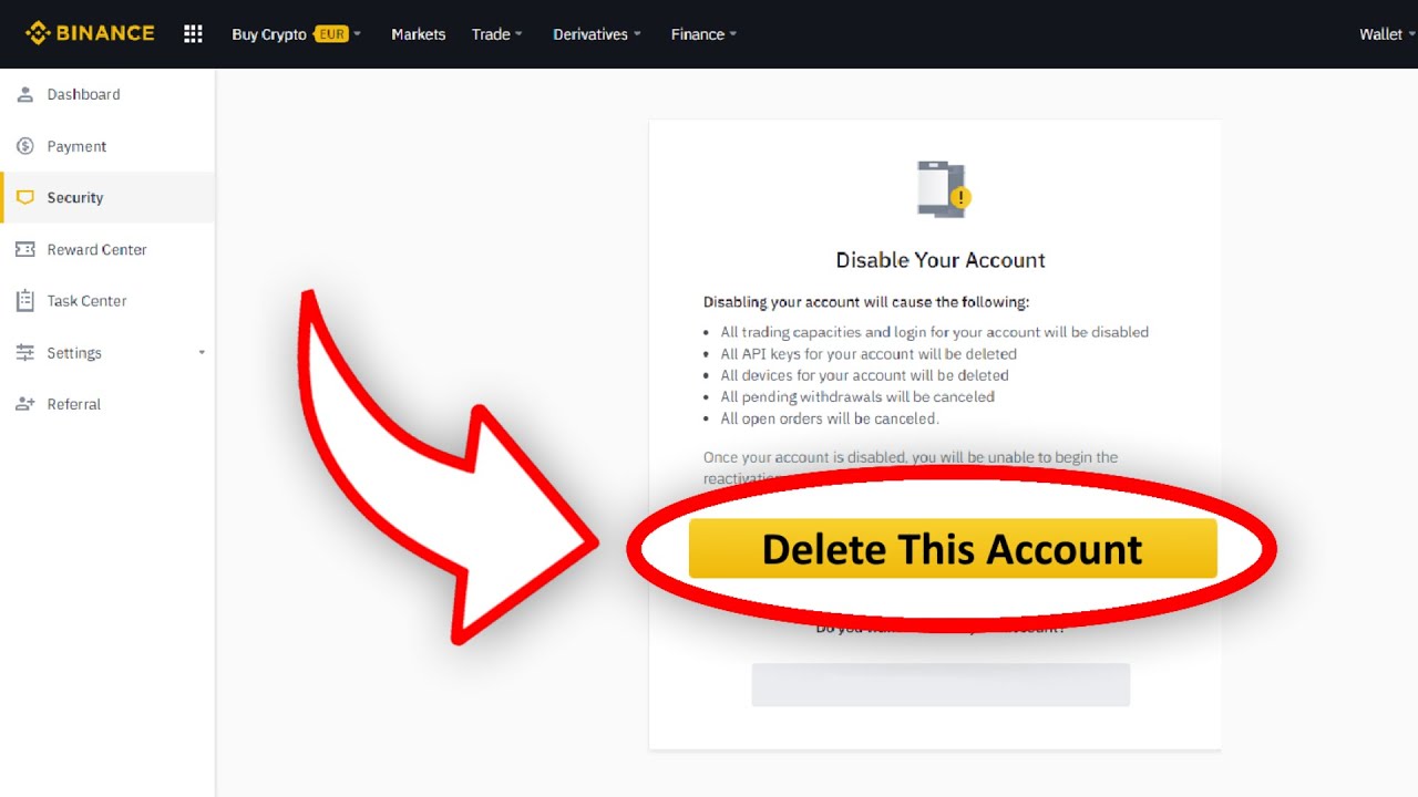 how to delete disabled binance account