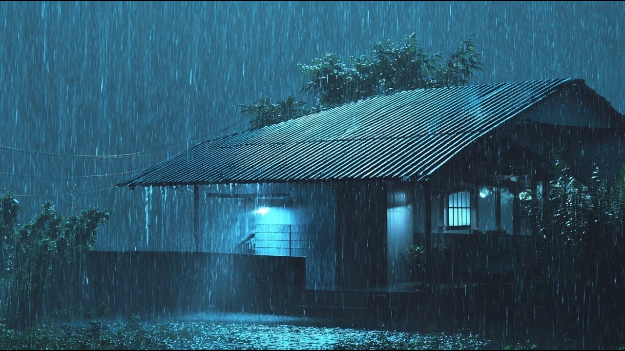 Goodbye Anxiety and Stress with Heavy Rain and Thunder on a Tin Roof at Night, White Noise
