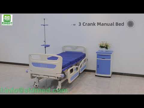 【SAFETY Medical】3 Cranks Manual Hospital Bed with Bedside Locker，I.V. Stand, Dining