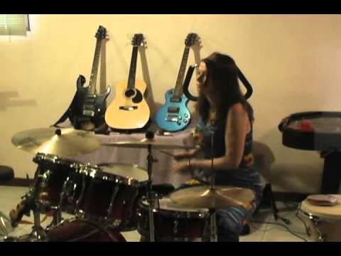 Brenda Lynn Playing "Wipe Out" On Drums
