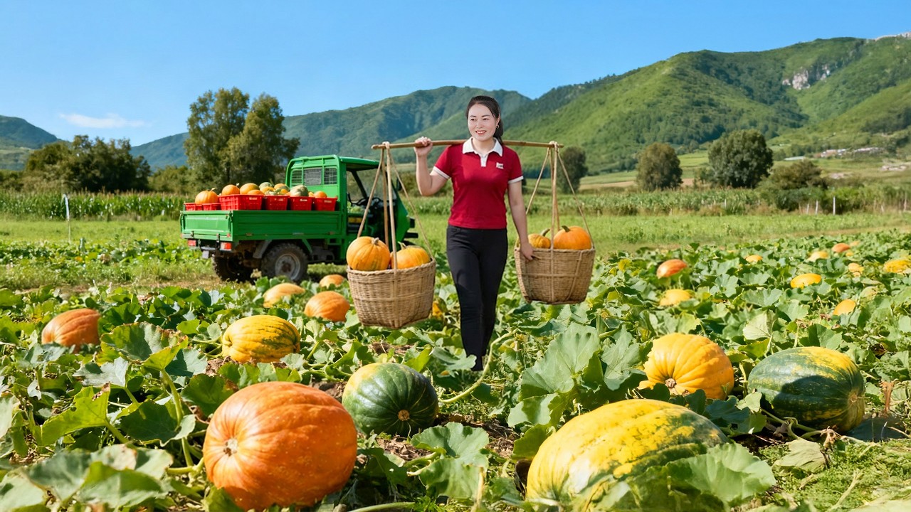 A Peaceful Countryside | Harvesting 300kg of Giant Organic Pumpkins & 3-Wheel Delivery to Market 🎃🌾