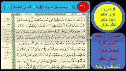 (30) نص وجه صفحة 16 سورة البقرة . مبادرة مليون قارئ حافظ معلم للقرآن