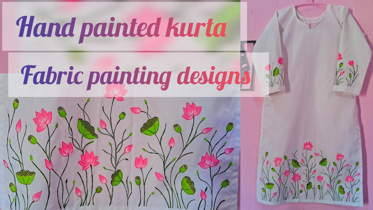 Hand painted kurta designs ✨️ fabric painting ✨️ kurti designs #lotus designs ✨️ trending kurti 