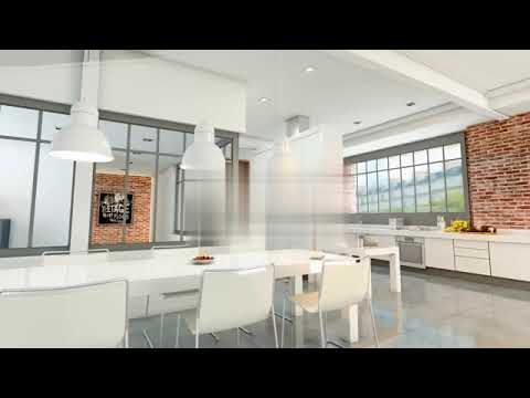 3D animation of a modern urban kitchen evolving from a wireframe