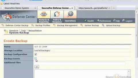 Sourcefire: Sourcefire Defense Center Creating a Backup