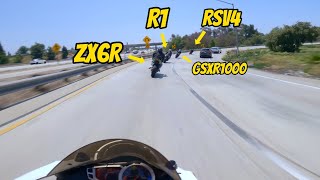 Riding with the Crew to Monsters and Minis in Anaheim | Ducati V4R, M1000RR, R1M, ZX10RR