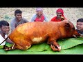 How clean pig meat and cook by santali tribe people  tribal traditional suar meat cooking recipe