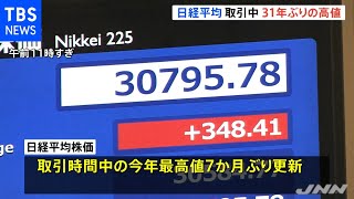 日経平均株価 一時３万７９５円 バブル期以来３１年ぶりの高値