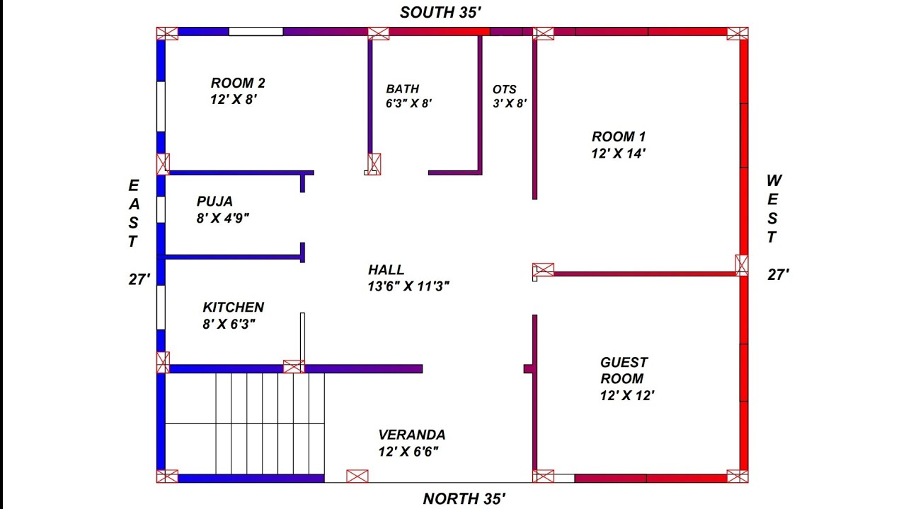 27  35 north face 3 bedroom house plan map  naksha design 