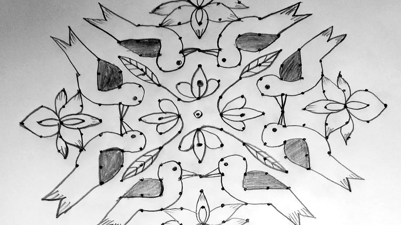 191 straight dots beautiful rangoli birds rangoli design parrots