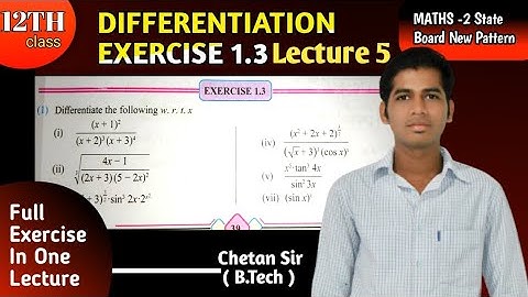 Differentiation Exercise 1.3 Lecture 5 class 12th Maths 2 HSC board