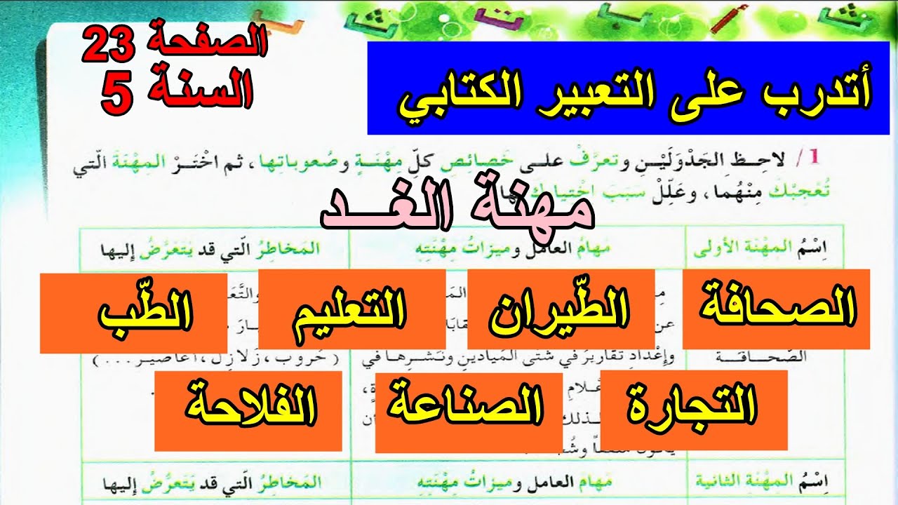 أتدرب على التعبير الكتابي مهنة الغد الصفحة 23 السنة 5