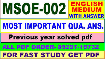 msoe 002 important questions with ans / msoe 2 previous year question paper in english/ ma sociology