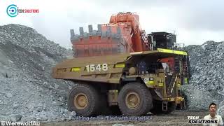 Hitachi Big Excavator Loading Construction Trucks - Excavator Working