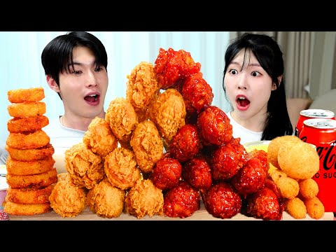 ASMR MUKBANG| 직접 만든 불닭볶음면 후라이드 치킨 양념치킨 치즈볼 먹방 & 레시피 FRIED CHICKEN AND FIRE NOODLES EATING