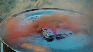 P.p ice cube releasing to pink smoke 
