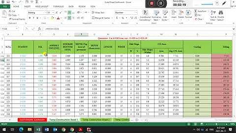 Earthwork Sheet for Calculate the Cutting & Filling of the road