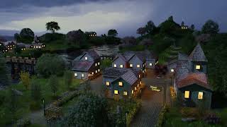 Relaxing Village by the River. Thunderstorm in the Distance. Sleep Sounds