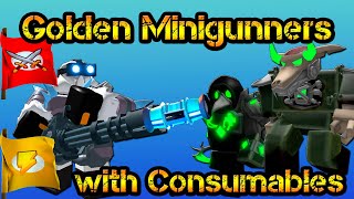 Golden Minigunners with Consumables Polluted Wasteland II Roblox Tower Defense Simulator