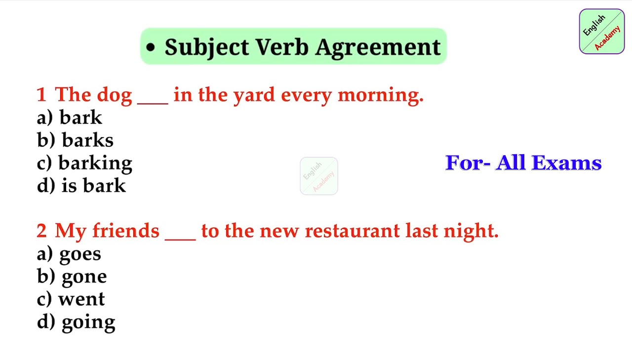 Subject Verb Agreement practice 19 