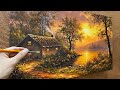 How To Draw A House By The Lake Sunset Landscape Beautiful Acrylic Landscape Painting A Lu Art