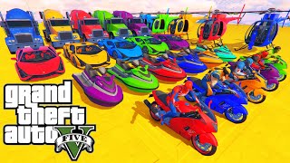 Superheroes Race. GTA V Epic Car Racing Challenge On Super Car, Motorbike, Helicopter Amazing Stunts