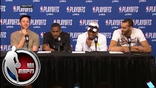 [FULL] Teammates crack up when Donovan Mitchell explains incredible dunk vs. Rockets | NBA on ESPN