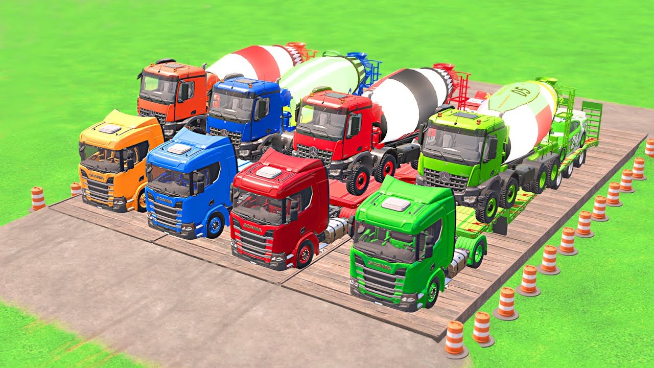 Replay - TRANSPORTING ALL POLICE CARS, FIRE ENGINE, MIXER TRUCK, WHEEL LOADER TO GARAGE - FS22