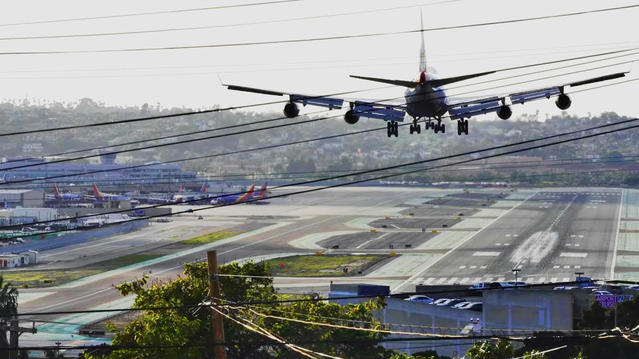 San Diego Airport with Air Traffic Control British Airways 747 Landing