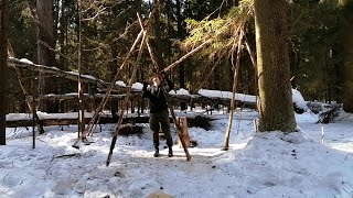 Bushcraft. shelter in the forest. new location