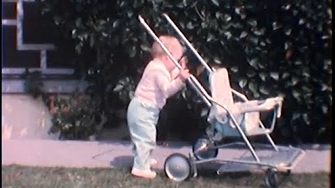 1963 baby's first steps, tricycle, nostalgia, fash...