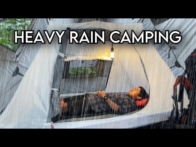 ALONE IN HEAVY RAIN WITH AUTOMATIC TENT || SOLO CAMPING HEAVY RAIN class=