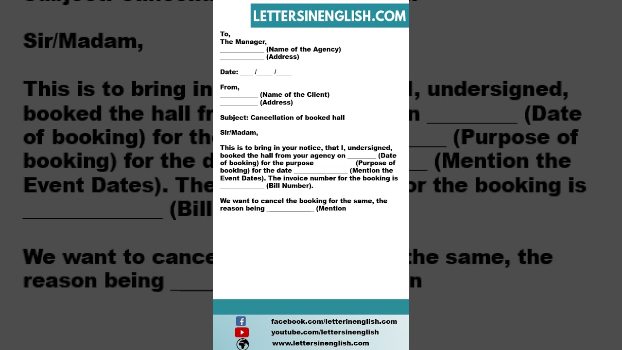 Hall Booking Cancellation Letter