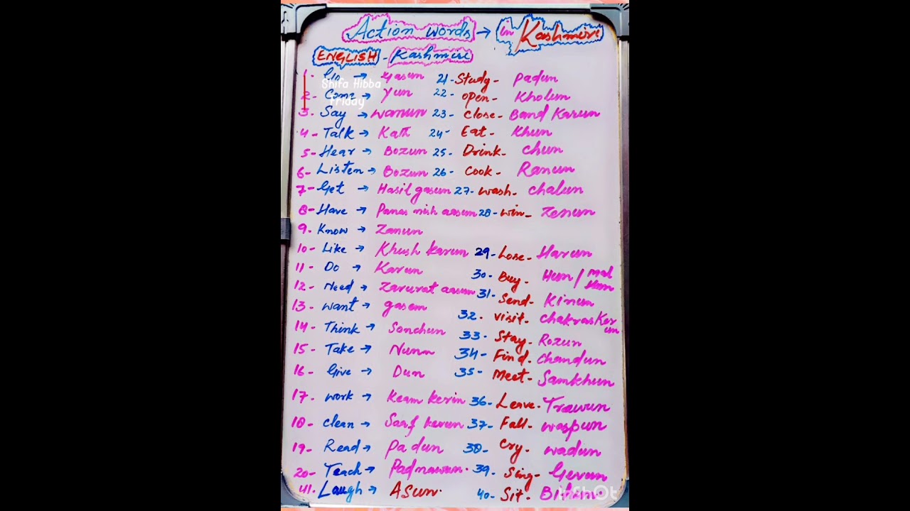 Action Verbs in kashmiri language||kashmiri verbs||kashmiri speaking classes