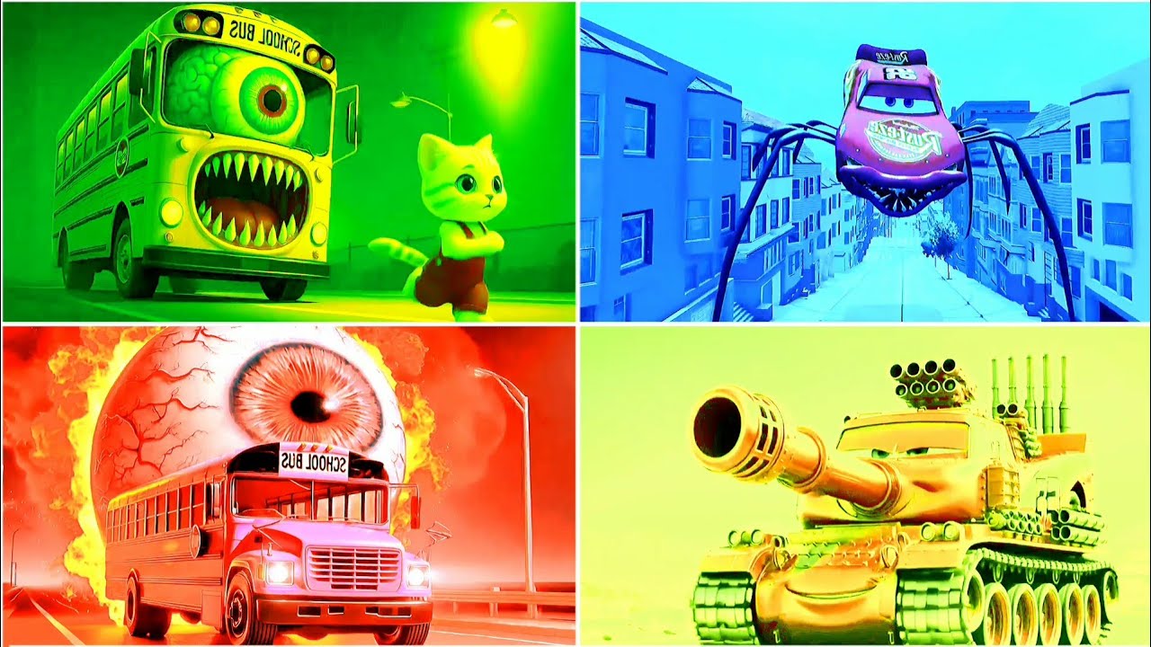 SCHOOL BUS 🆚 LIGHTENING McQUEEN TANK - COFFIN DANCE SONG | TILES HOP #158