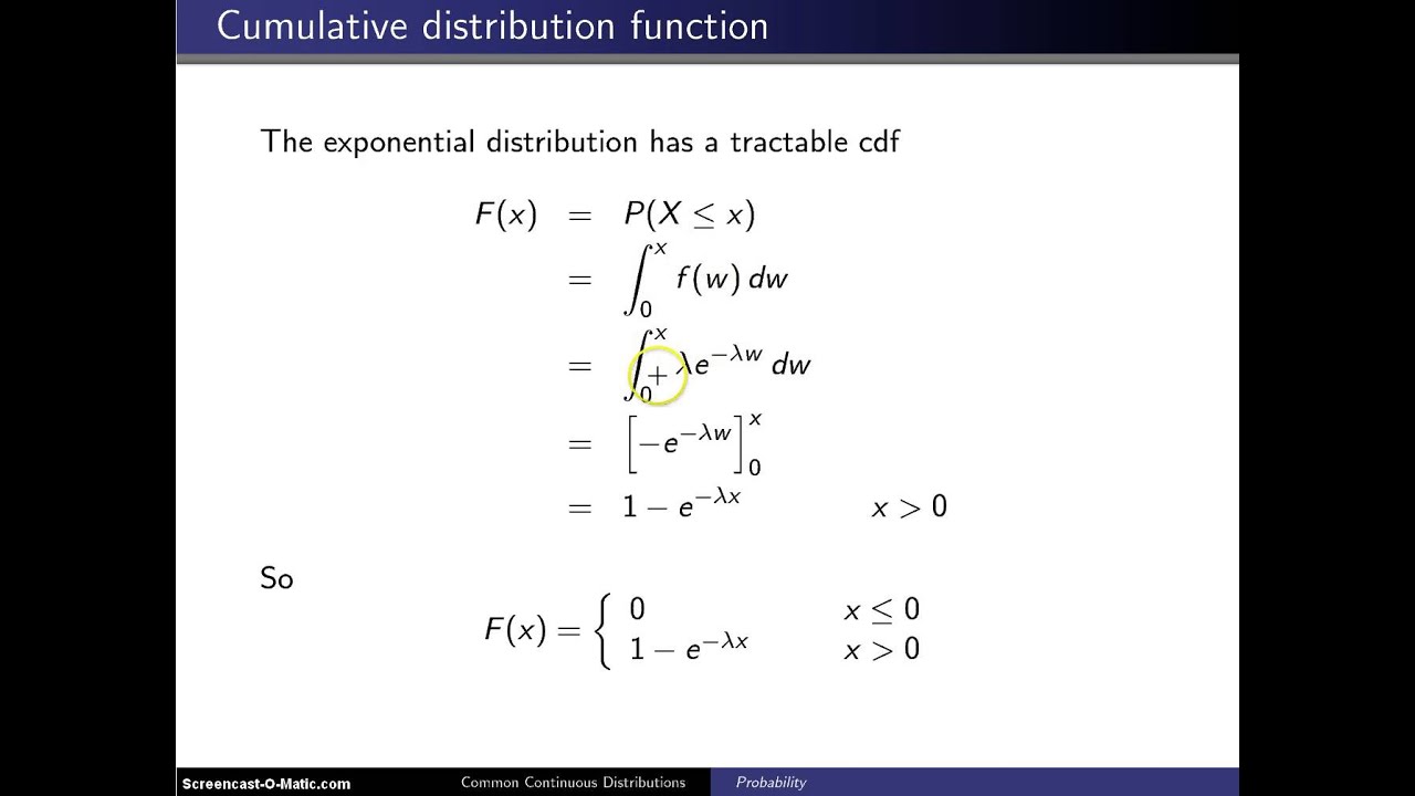 Exponential distribution cumulative distribution function - YouTube