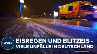 BLITZEIS: Spiegelglatte Straßen - Stürze und Verkehrsunfälle halten Rettungskräfte in Atem