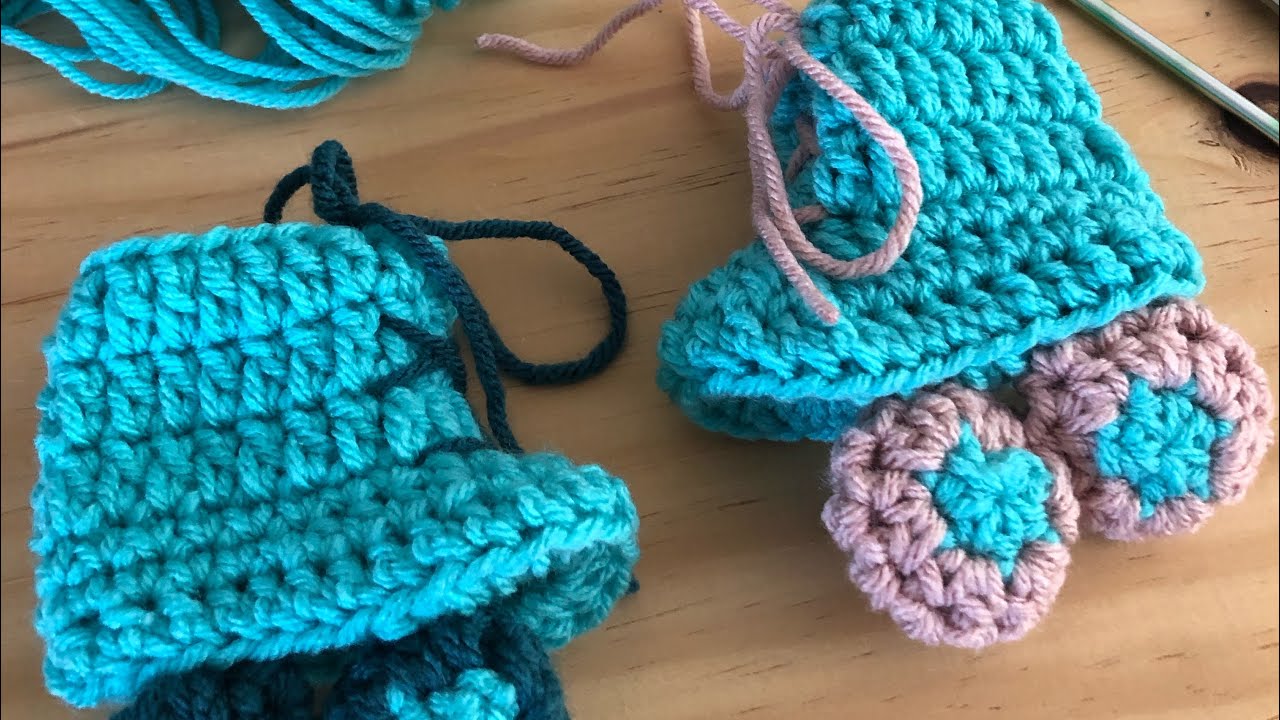 Yellow & Blue Infant/Child Handmade Yarn Crochet Hanging Roller Skates  Booties