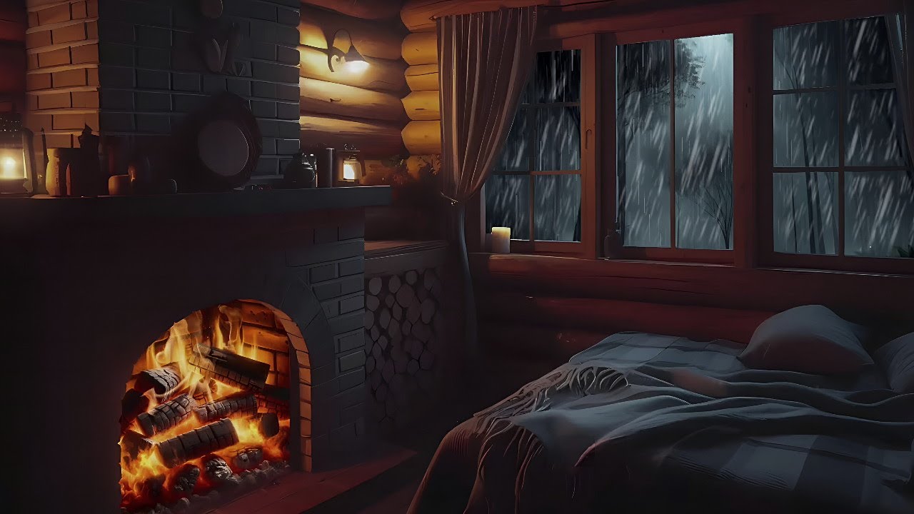Cozy Cabin Ambience with Rain & Fireplace | ASMR Sounds for Sleep ...