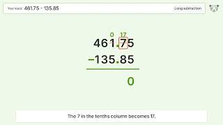 Long Subtraction Problem 461.75-135.85: Step-by-Step Video Solution